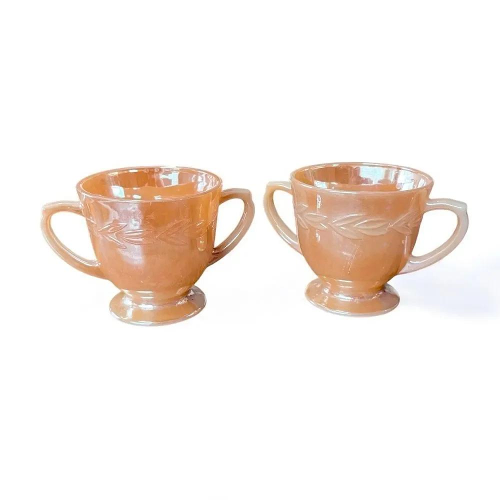 Anchor Hocking Fire King Peach Luster Sugar & Creamer Set